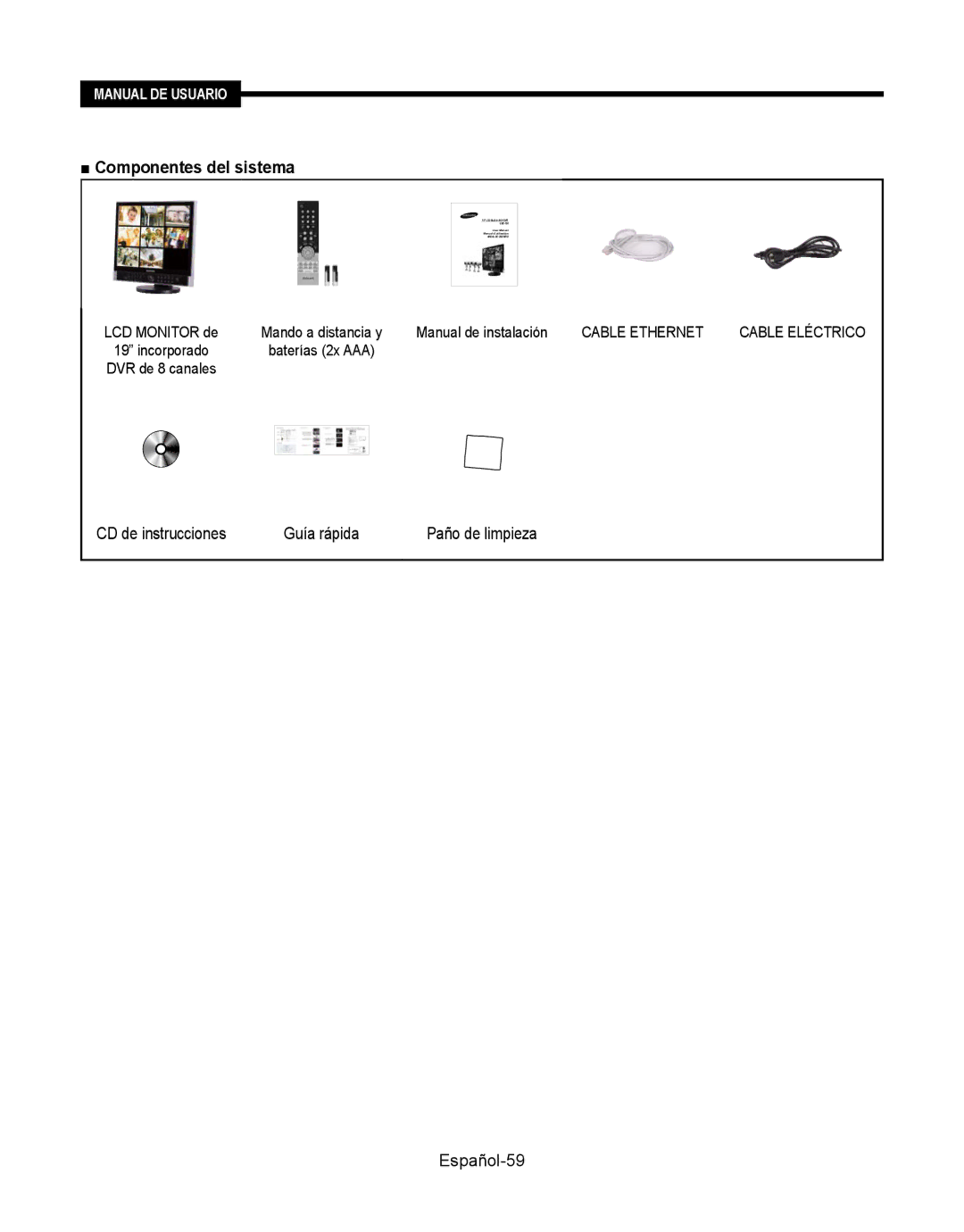 Samsung SMT-190Dx CD de instrucciones Guía rápida, Español-59, Manual de instalación, LCD Monitor de Mando a distancia y 