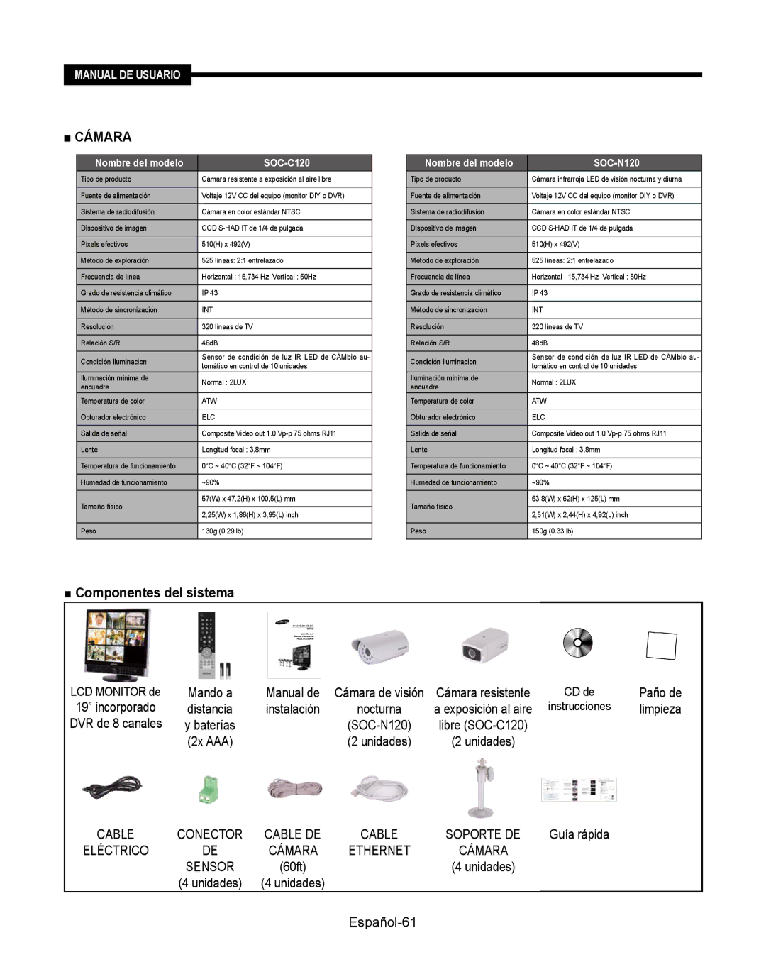 Samsung SMT-190Dx user manual Cámara, Español-61 