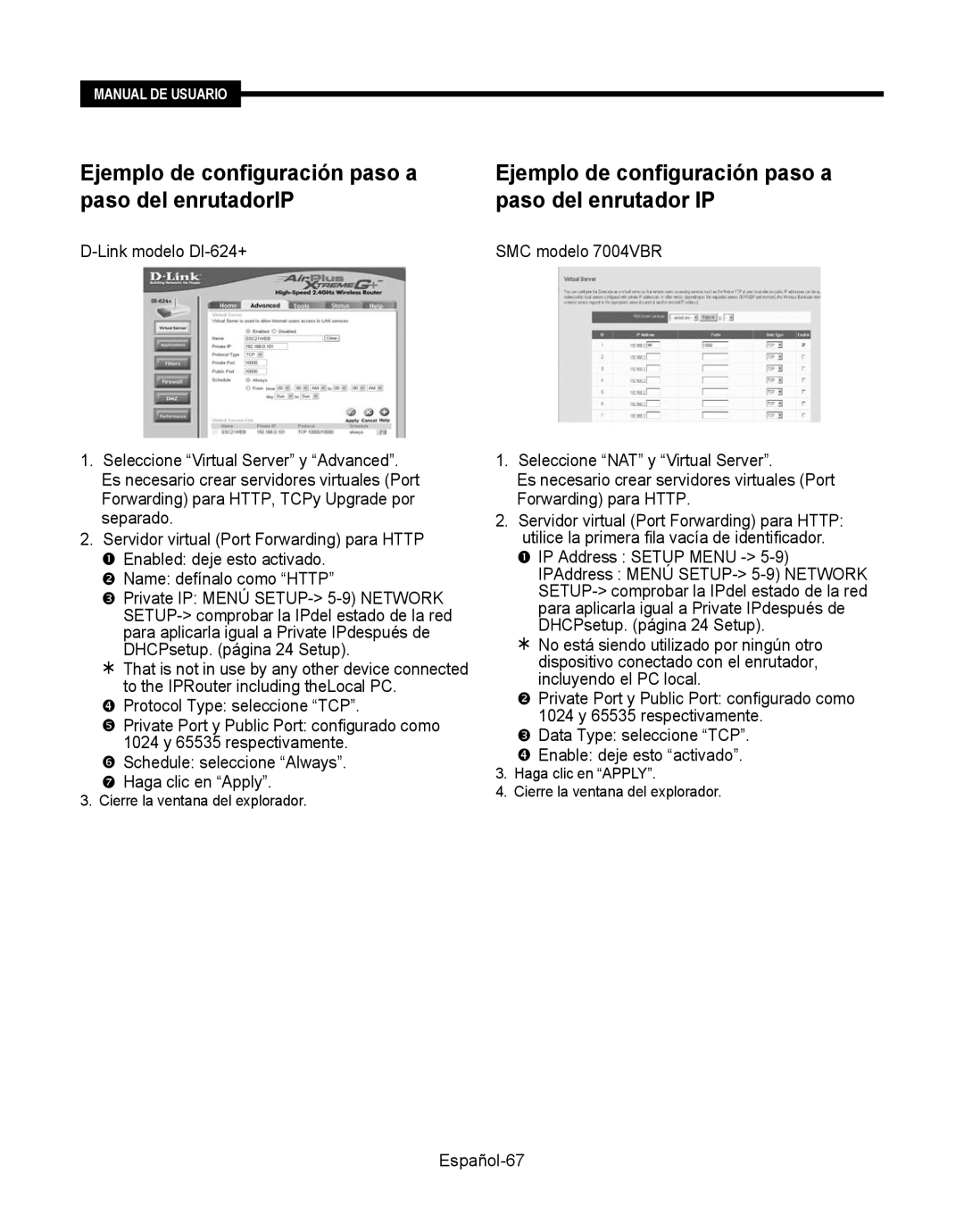 Samsung SMT-190Dx user manual Ejemplo de configuración paso a paso del enrutador IP,  IP Address Setup Menu, Español-67 