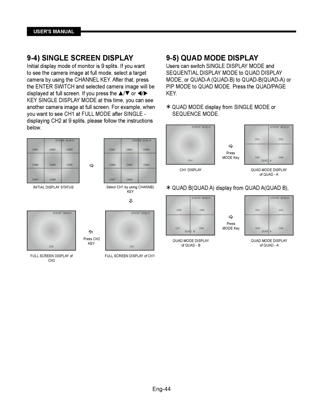 Samsung SMT-190Dx user manual Single Screen Display, Quad Mode Display, Sequence Mode 