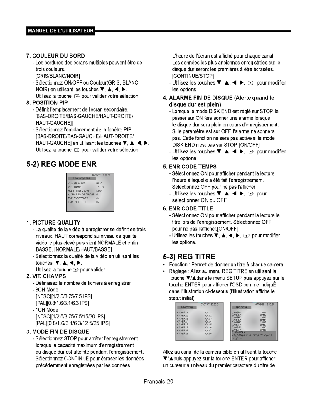 Samsung SMT-190Dx user manual REG Mode ENR, REG Titre 