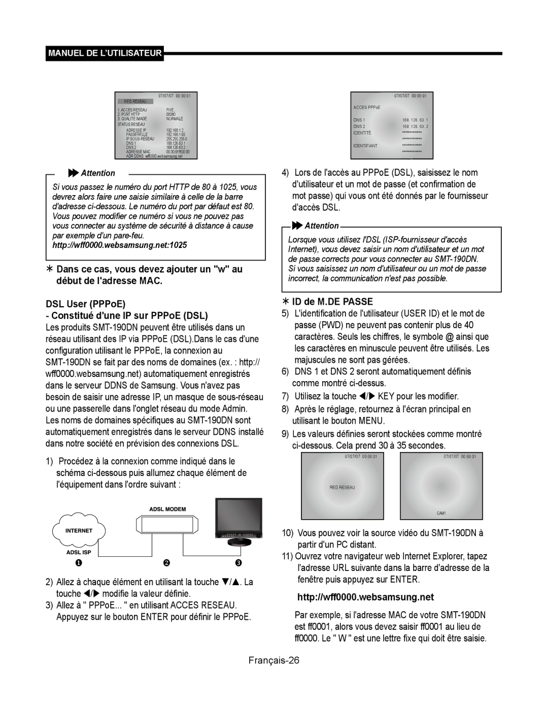 Samsung SMT-190Dx user manual  ID de M.DE Passe, Français-26 