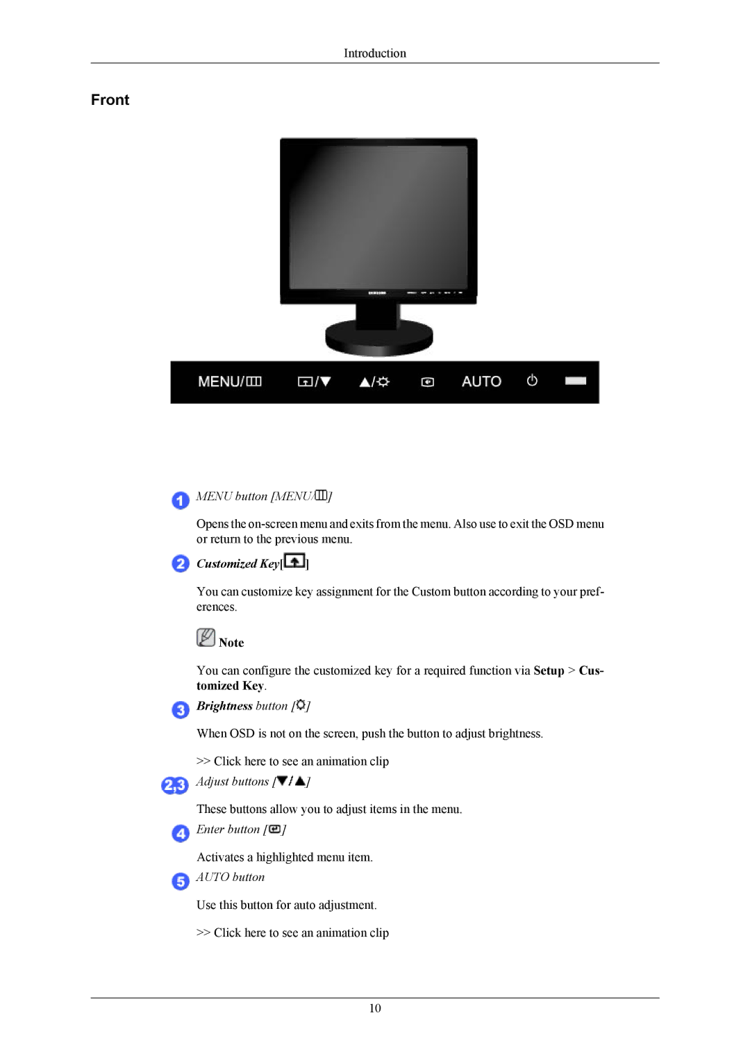 Samsung SMT-1712, SMT-1912 user manual Front, Menu button Menu 