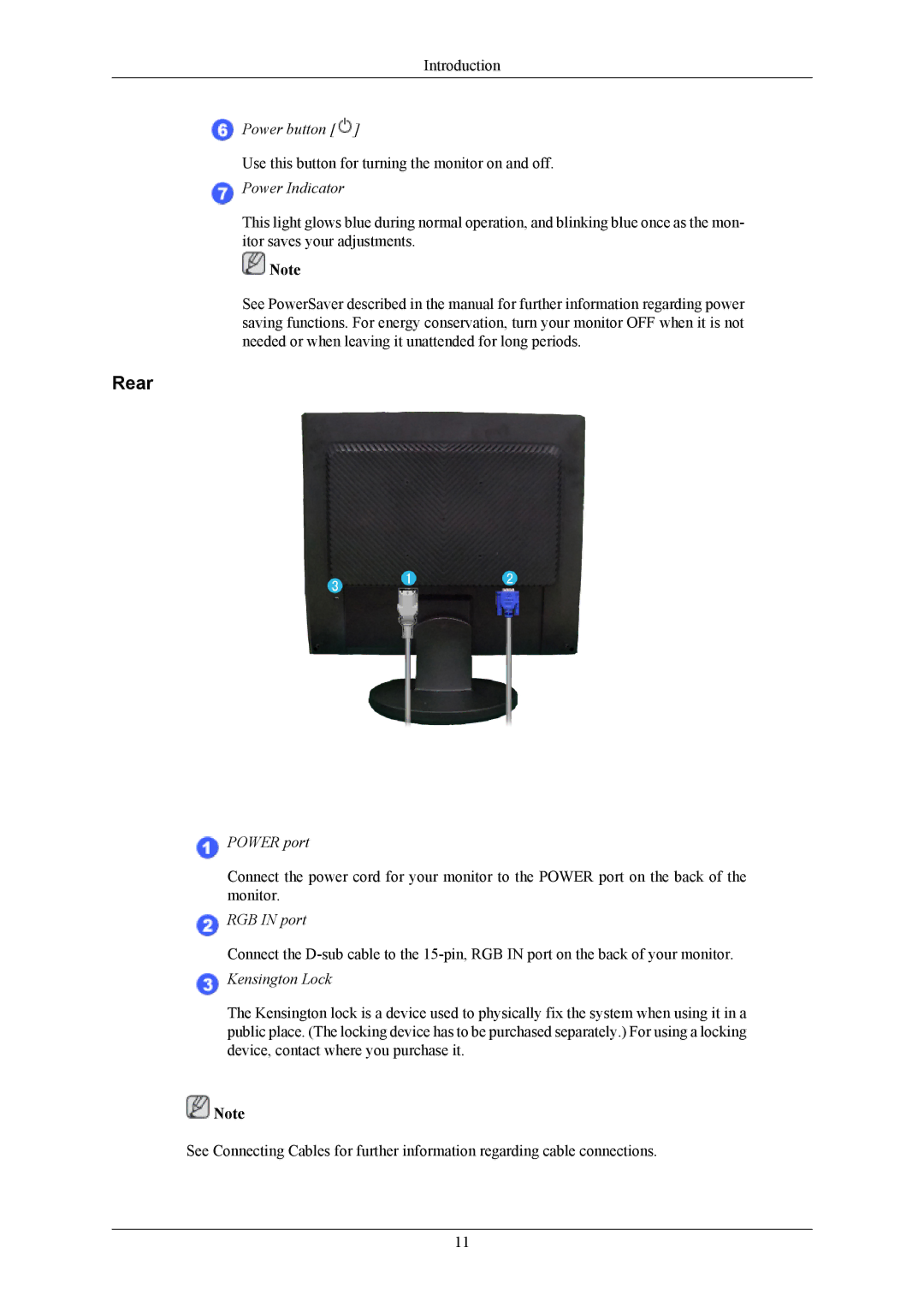 Samsung SMT-1912, SMT-1712 user manual Rear, Power Indicator 