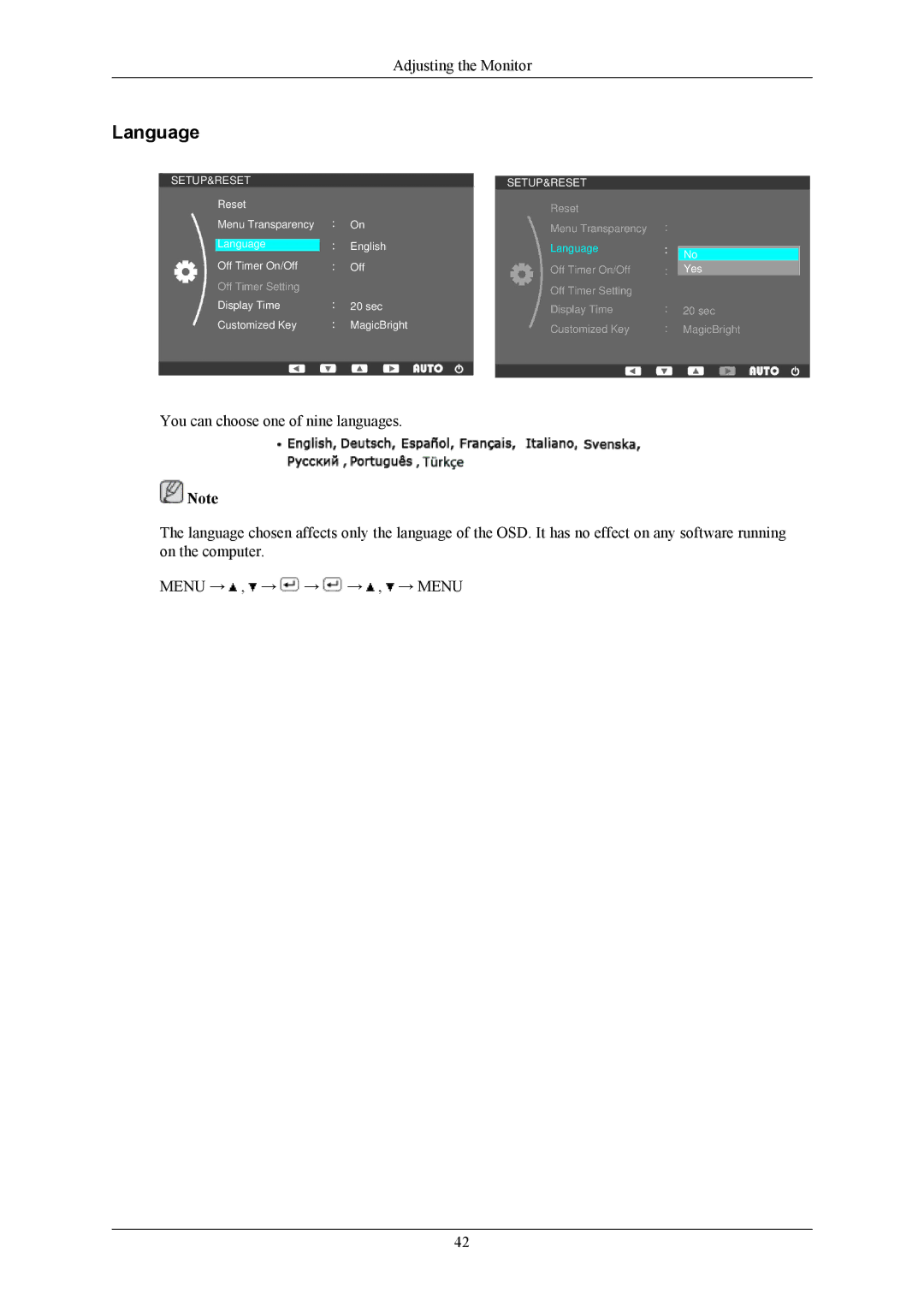 Samsung SMT-1912, SMT-1712 user manual Language 