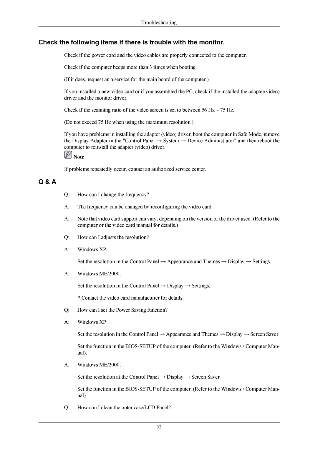 Samsung SMT-1712, SMT-1912 user manual Troubleshooting 