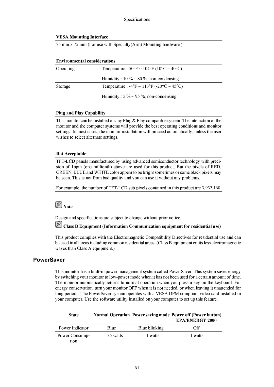 Samsung SMT-1712, SMT-1912 user manual PowerSaver 