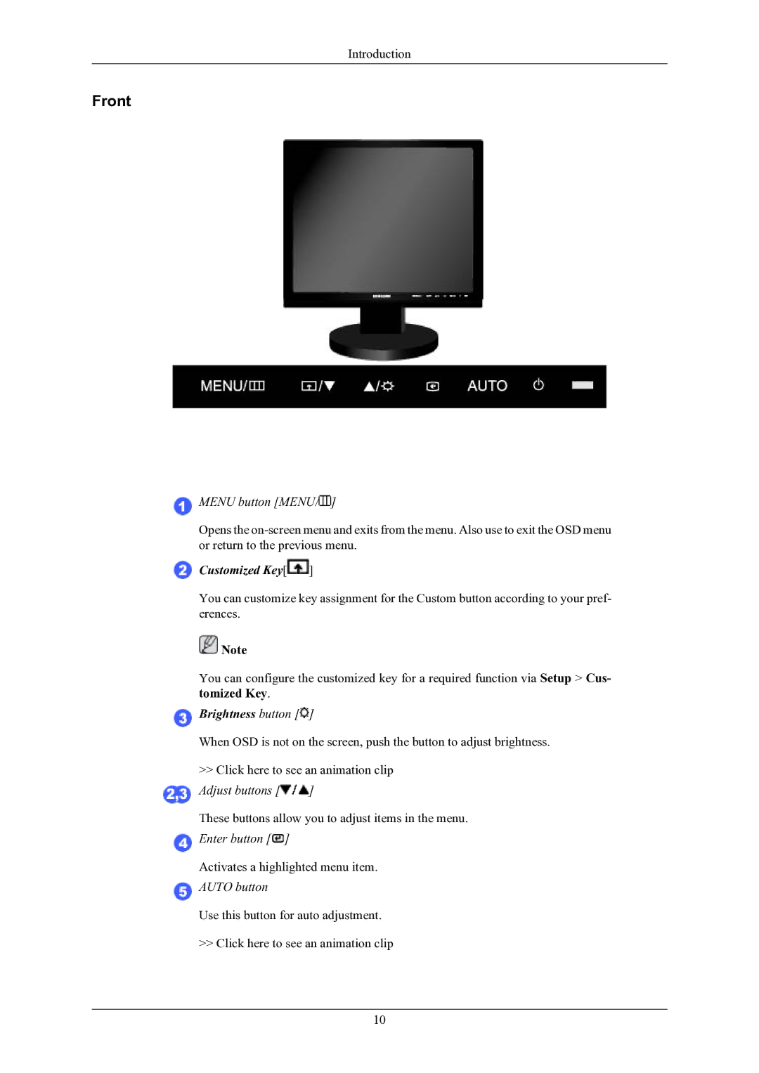 Samsung SMT-1912P manual Front, Menu button Menu 