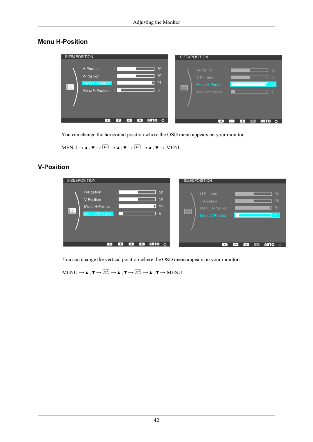 Samsung SMT-1912P manual Menu H-Position 