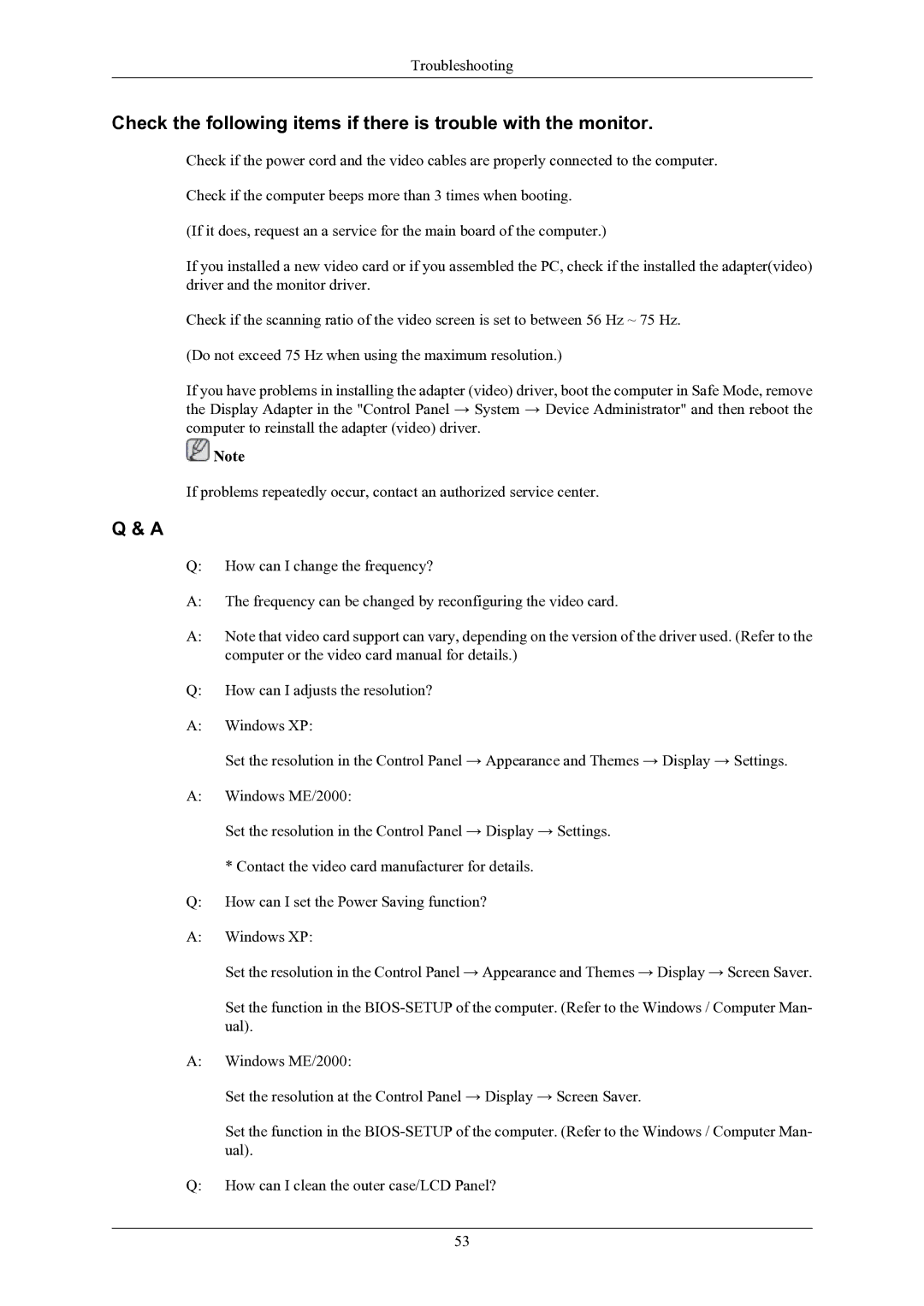 Samsung SMT-1912P manual Troubleshooting 