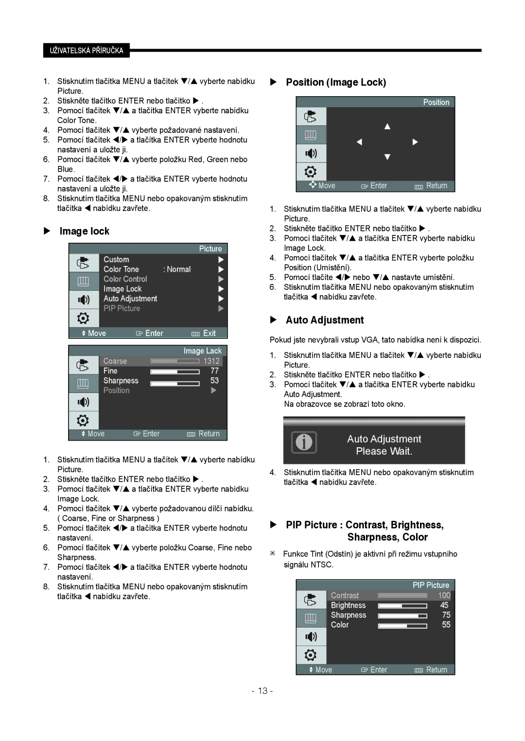 Samsung SMT-1921P, SMT-1721P manual  Image lock,  Position Image Lock,  Auto Adjustment 