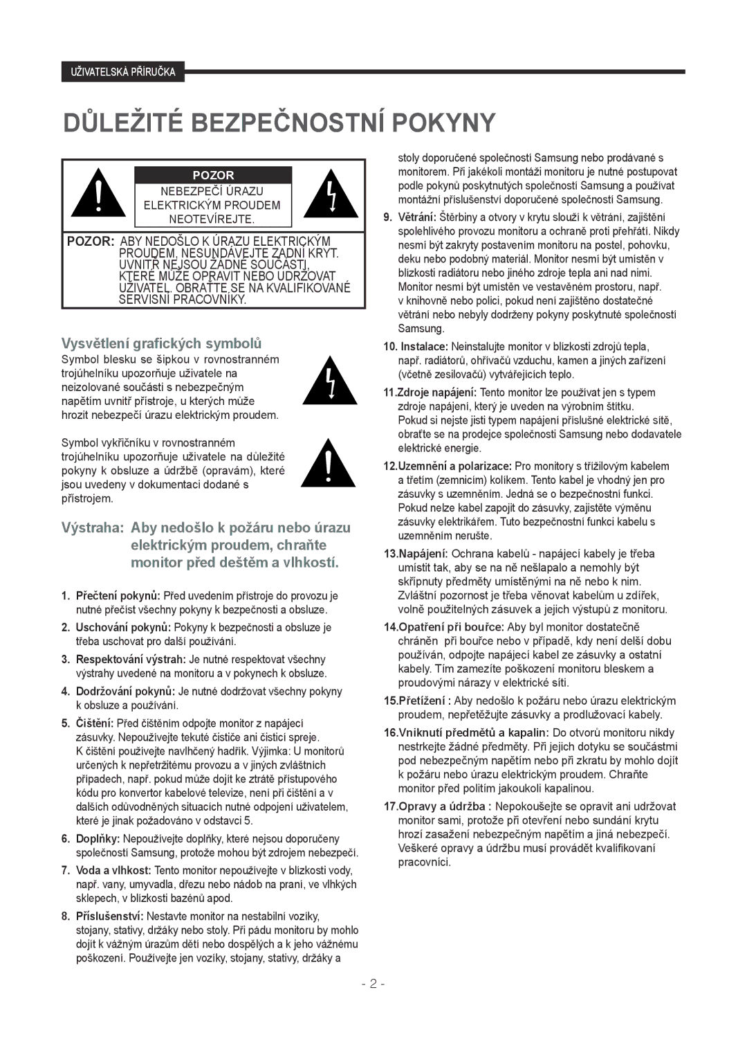 Samsung SMT-1721P, SMT-1921P manual Důležité Bezpečnostní Pokyny 