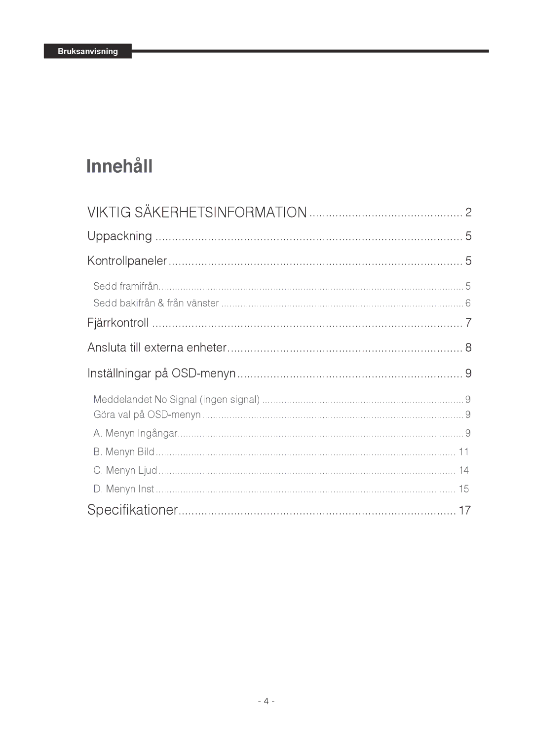 Samsung SMT-1721P, SMT-1921P manual Innehåll 