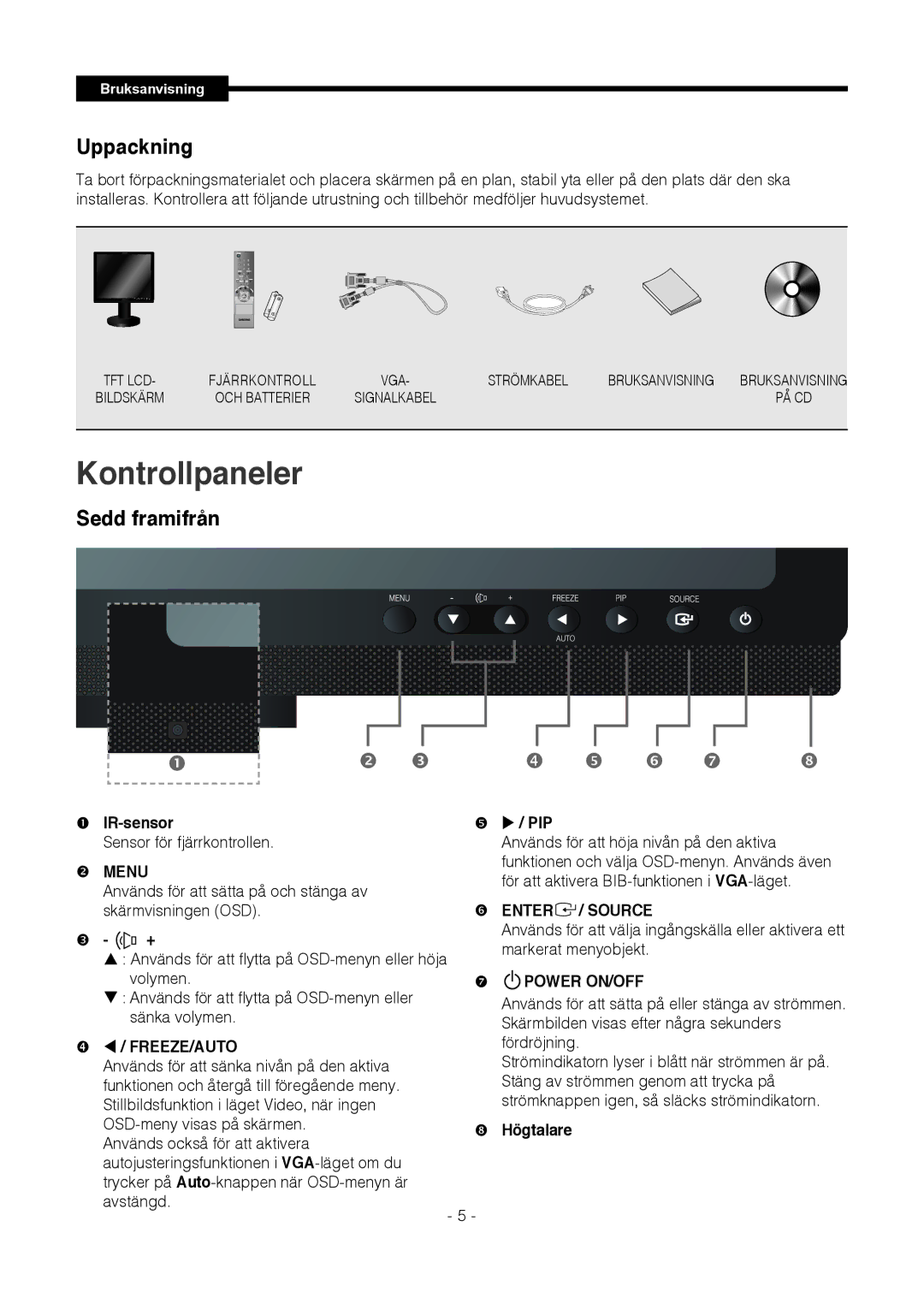 Samsung SMT-1921P, SMT-1721P manual Uppackning, Sedd framifrån 