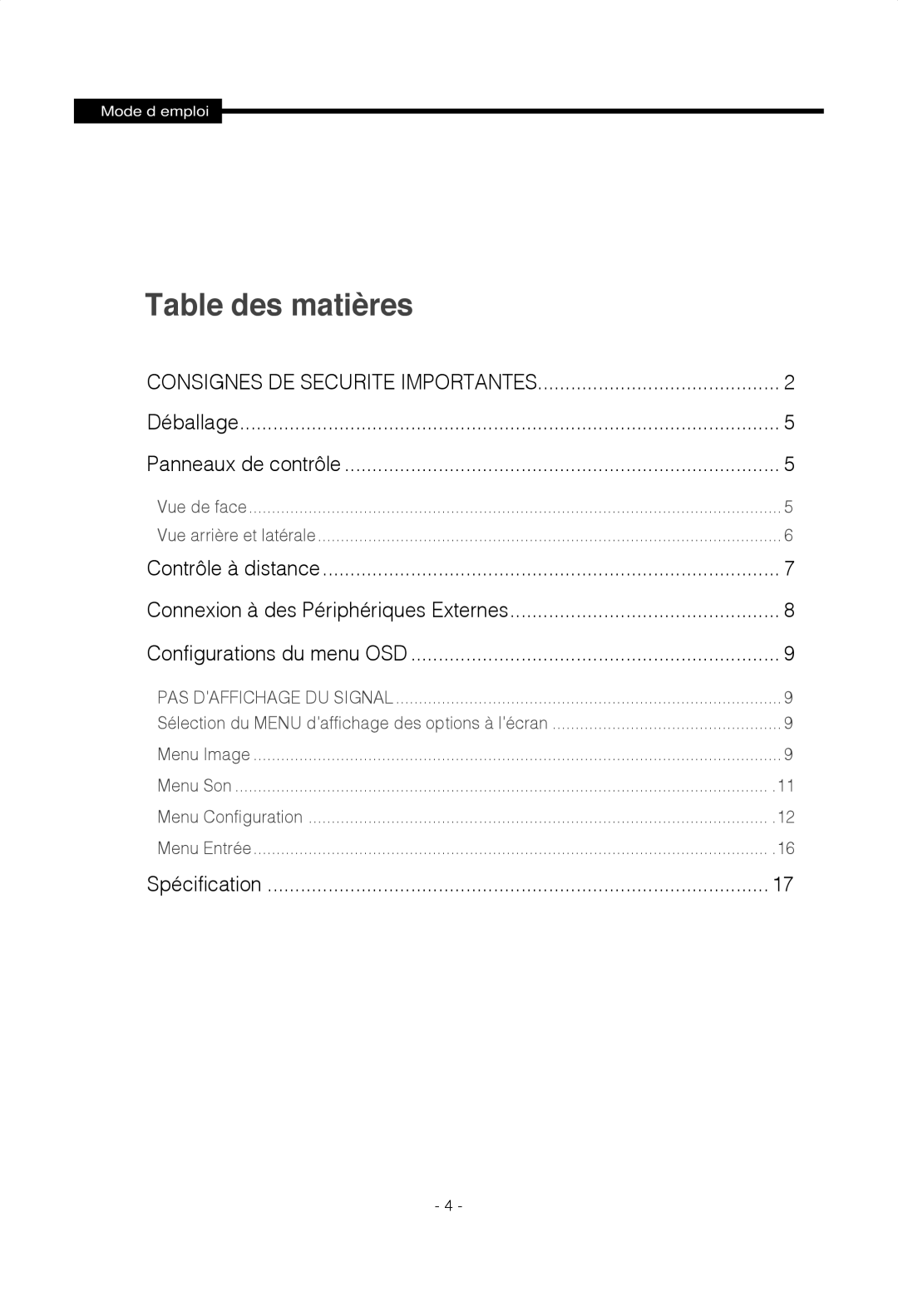 Samsung SMT-1922P, SMT-1722P manual Table des matières 