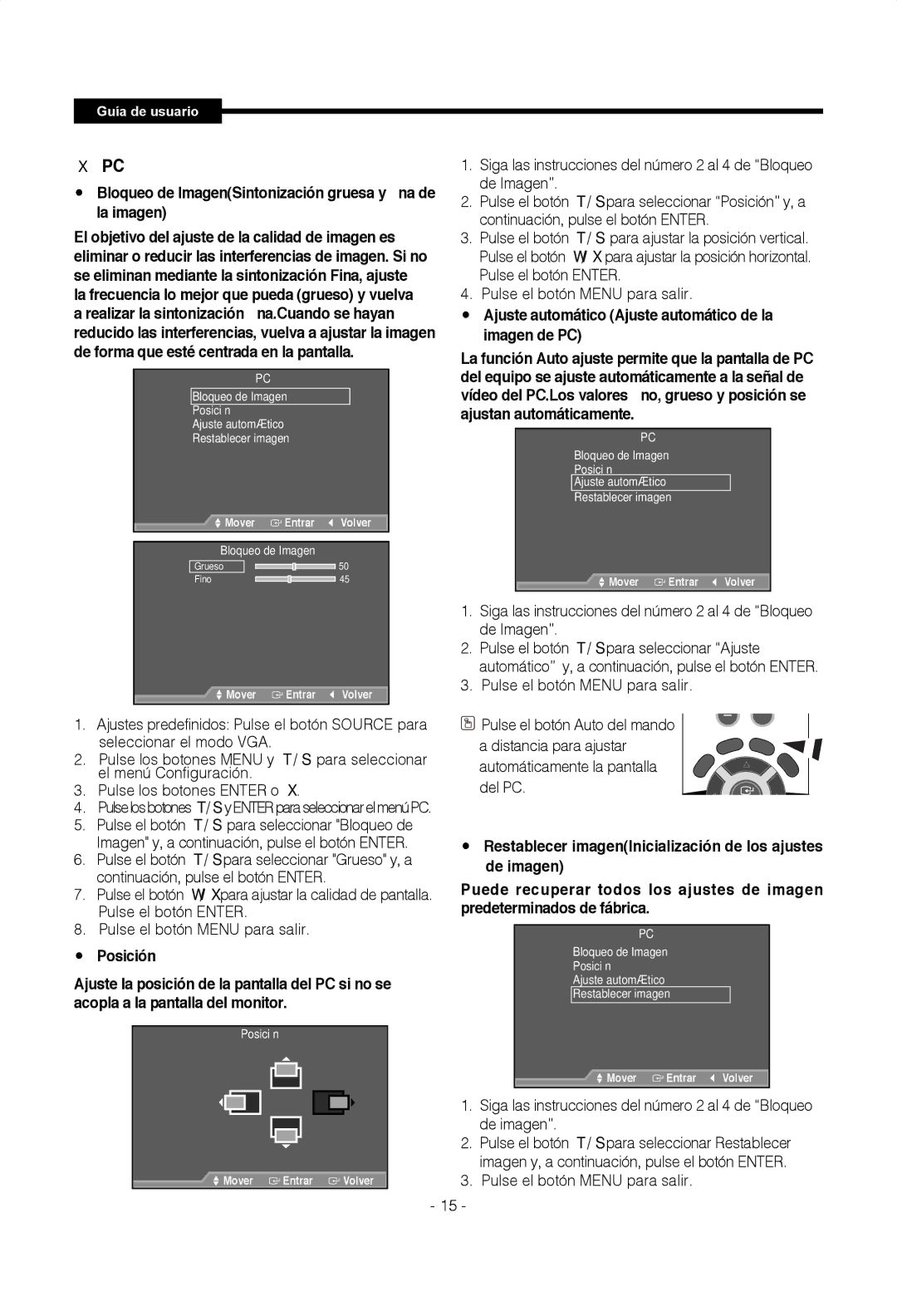 Samsung SMT-1722P Bloqueo de ImagenSintonización gruesa y ﬁna de la imagen, Pulse el botón Para seleccionar Bloqueo de 