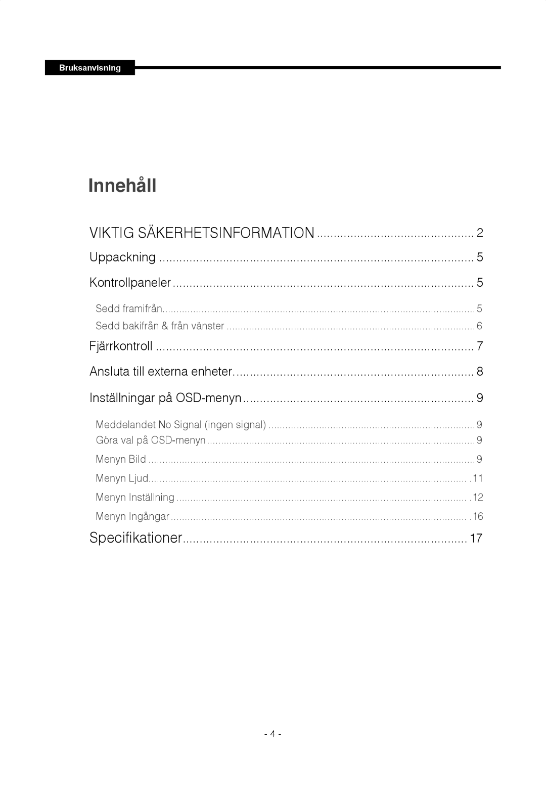 Samsung SMT-1922P, SMT-1722P manual Innehåll 