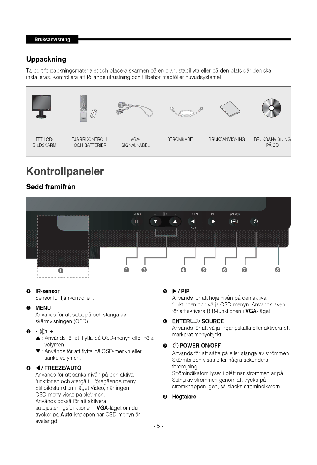 Samsung SMT-1722P, SMT-1922P manual Uppackning, Sedd framifrån 