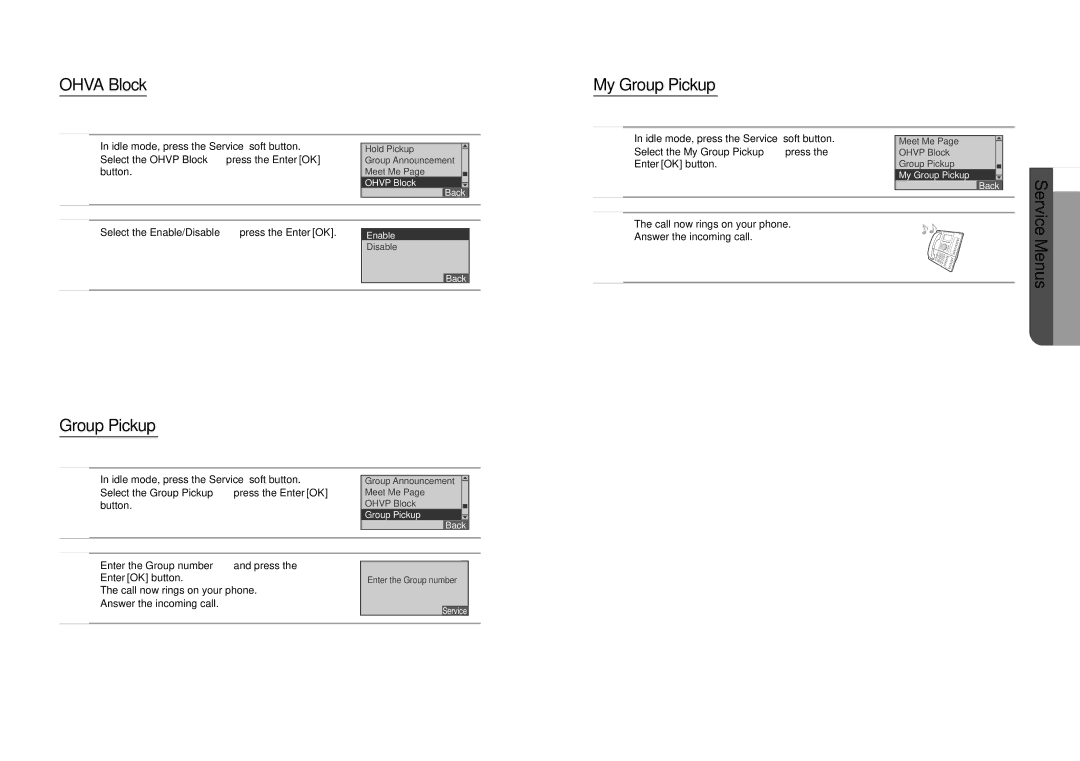 Samsung SMT-I5220 user manual Ohva Block My Group Pickup, Service, Enter the Group number 