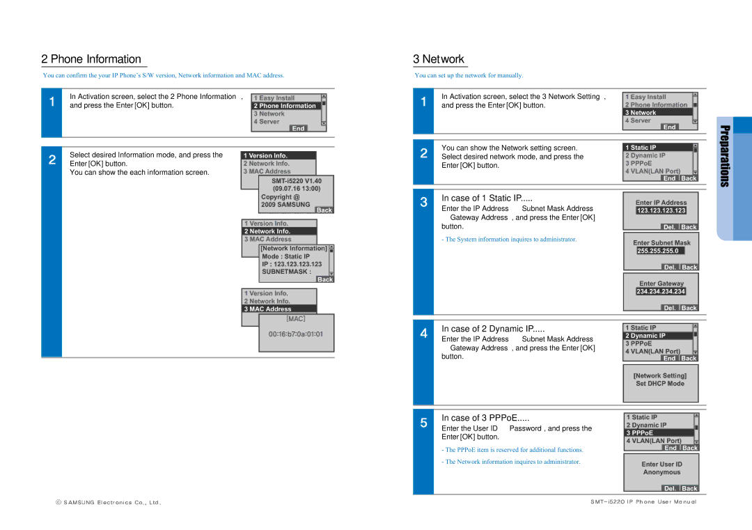 Samsung SMT-I5220 user manual Phone Information, Network, Enter the User ID Password, and press the EnterOK button 