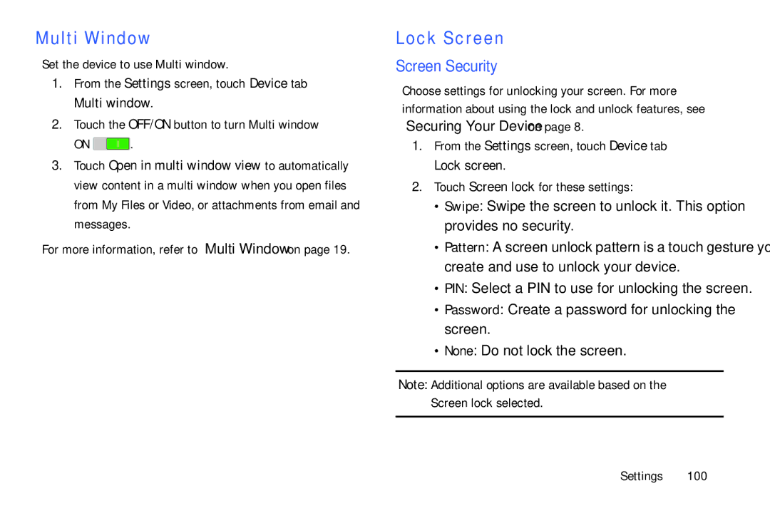 Samsung SM/T530NYKAX user manual Lock Screen, Screen Security 