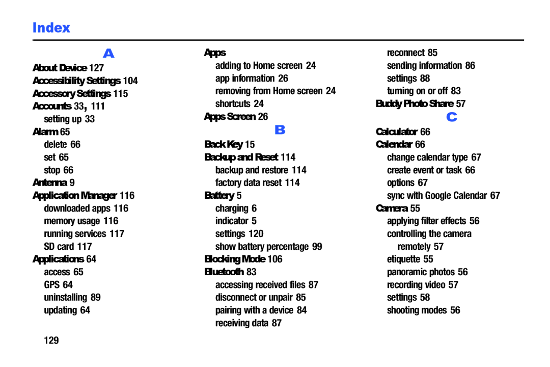 Samsung SM/T530NYKAX user manual Index 