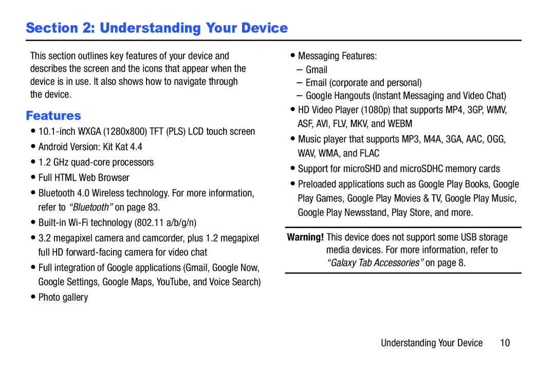 Samsung SM/T530NYKAX user manual Understanding Your Device, Features 