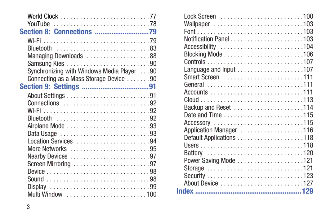 Samsung SM/T530NYKAX user manual Connections, 129 