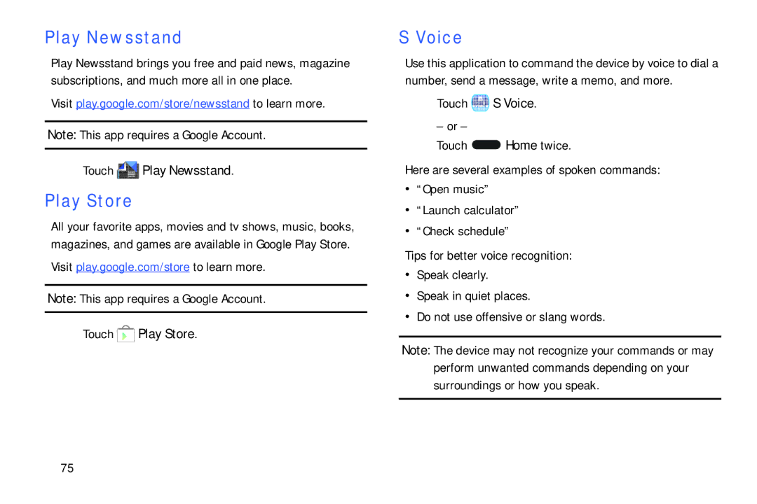 Samsung SM/T530NYKAX user manual Play Newsstand, Play Store, Voice 