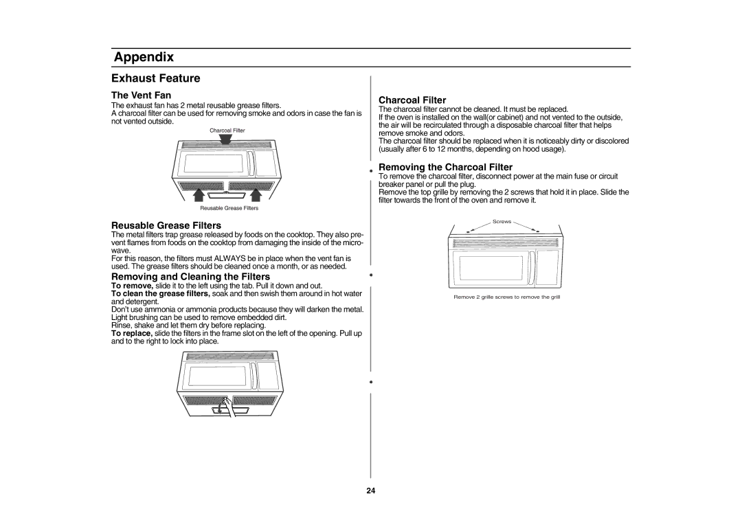 Samsung SMV7165 owner manual Exhaust Feature 