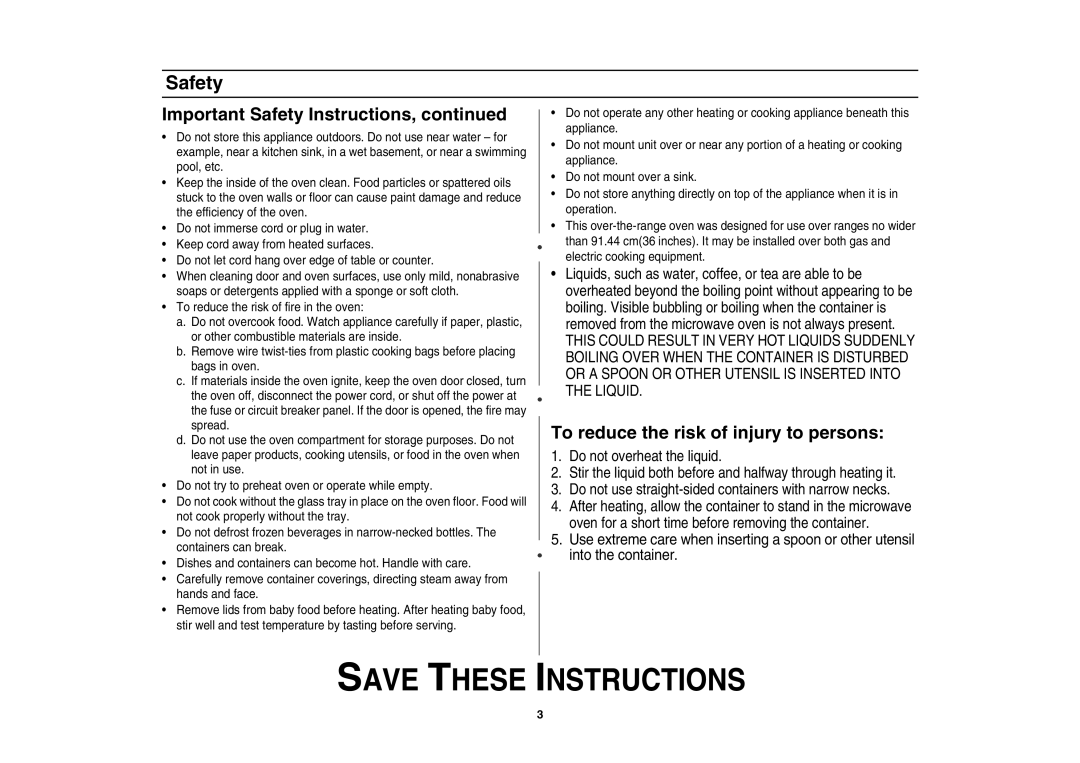 Samsung SMV7165 owner manual Important Safety Instructions 