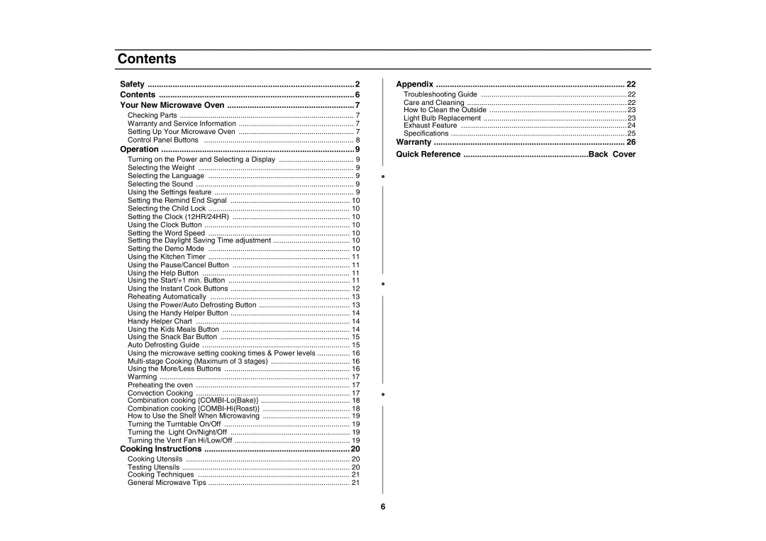 Samsung SMV7165 owner manual Contents 