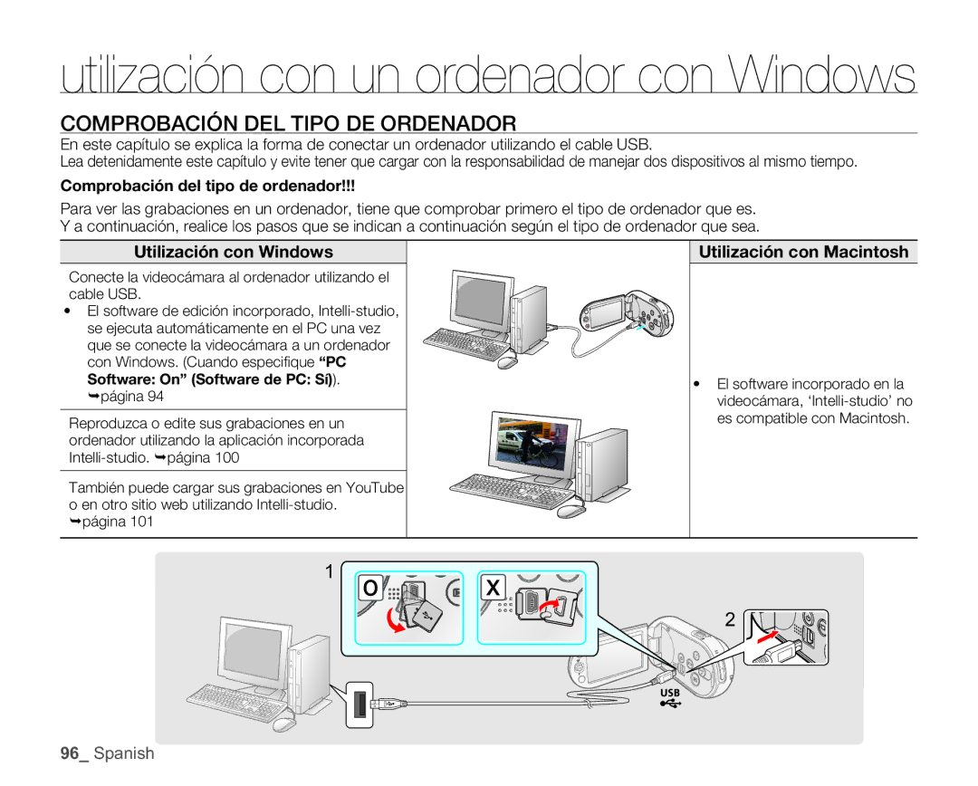 Samsung SMX-C100GP/EDC manual Comprobación DEL Tipo DE Ordenador, Utilización con Windows, Utilización con Macintosh 