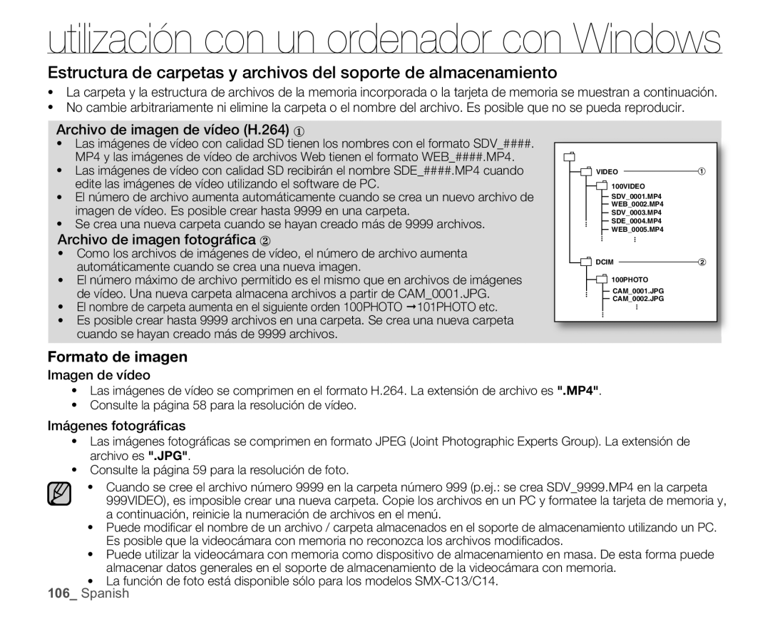 Samsung SMX-C10LP/CAN, SMX-C10GP/EDC, SMX-C10RP/EDC Archivo de imagen fotográﬁca z, Imagen de vídeo, Imágenes fotográﬁcas 