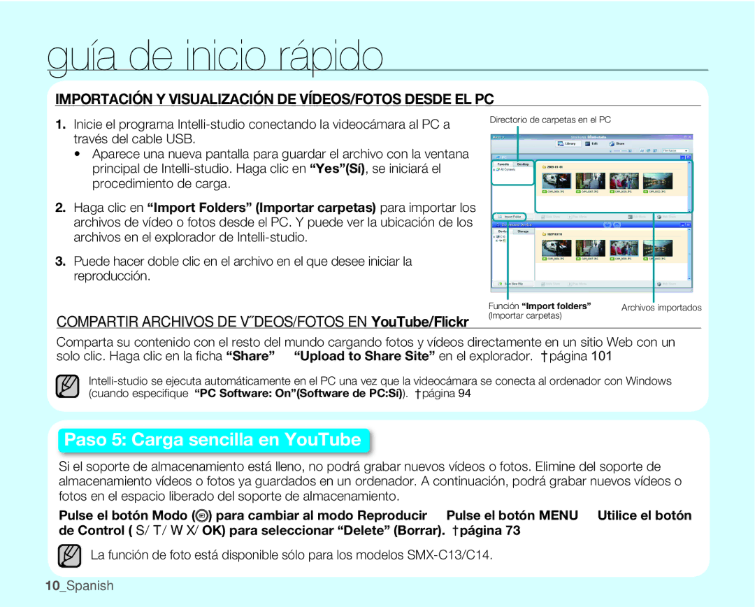 Samsung SMX-C10LP/CAN, SMX-C10GP/EDC, SMX-C10RP/EDC, SMX-C100GP/EDC, SMX-C10LP/EDC manual Paso 5 Carga sencilla en YouTube 