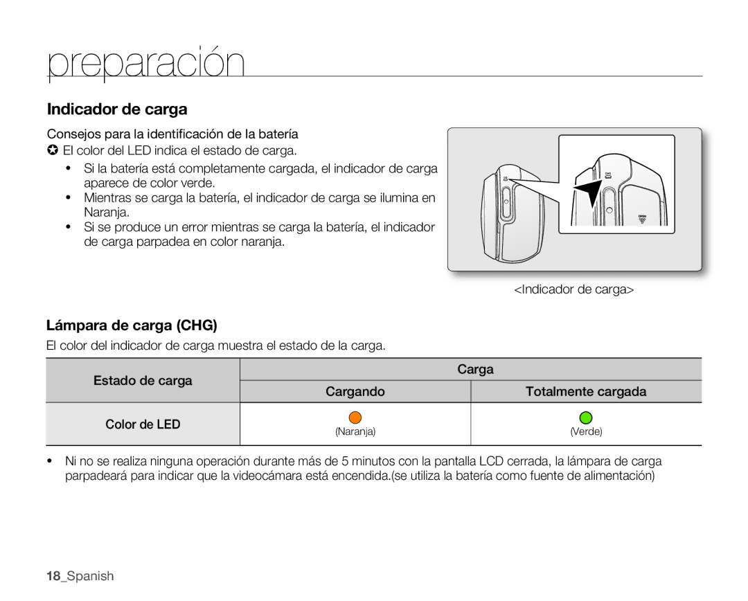 Samsung SMX-C10LP/CAN, SMX-C10GP/EDC, SMX-C10RP/EDC, SMX-C100GP/EDC, SMX-C10LP/EDC, SMX-C10GP/CAN manual Indicador de carga 