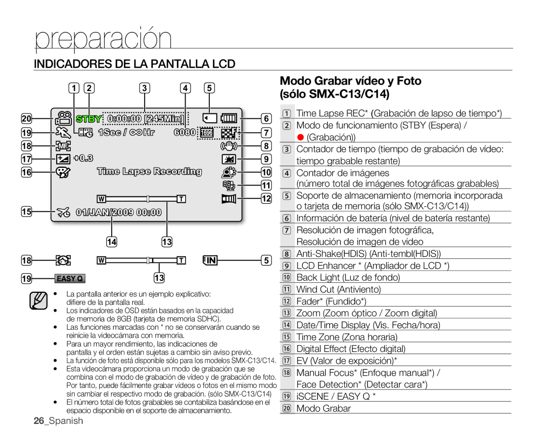 Samsung SMX-C10LP/CAN manual Modo de funcionamiento Stby Espera, Grabación, Tiempo grabable restante, Contador de imágenes 