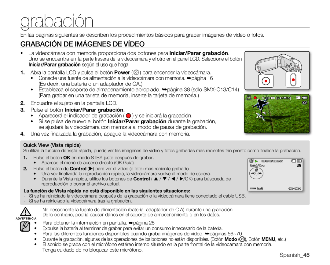 Samsung SMX-C10RP/CAN, SMX-C10GP/EDC manual Grabación DE Imágenes DE Vídeo, Encuadre el sujeto en la pantalla LCD 