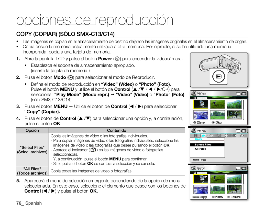 Samsung SMX-C100RP/EDC, SMX-C10GP/EDC, SMX-C10RP/EDC, SMX-C100GP/EDC, SMX-C10LP/EDC manual Copy Copiar Sólo SMX-C13/C14 