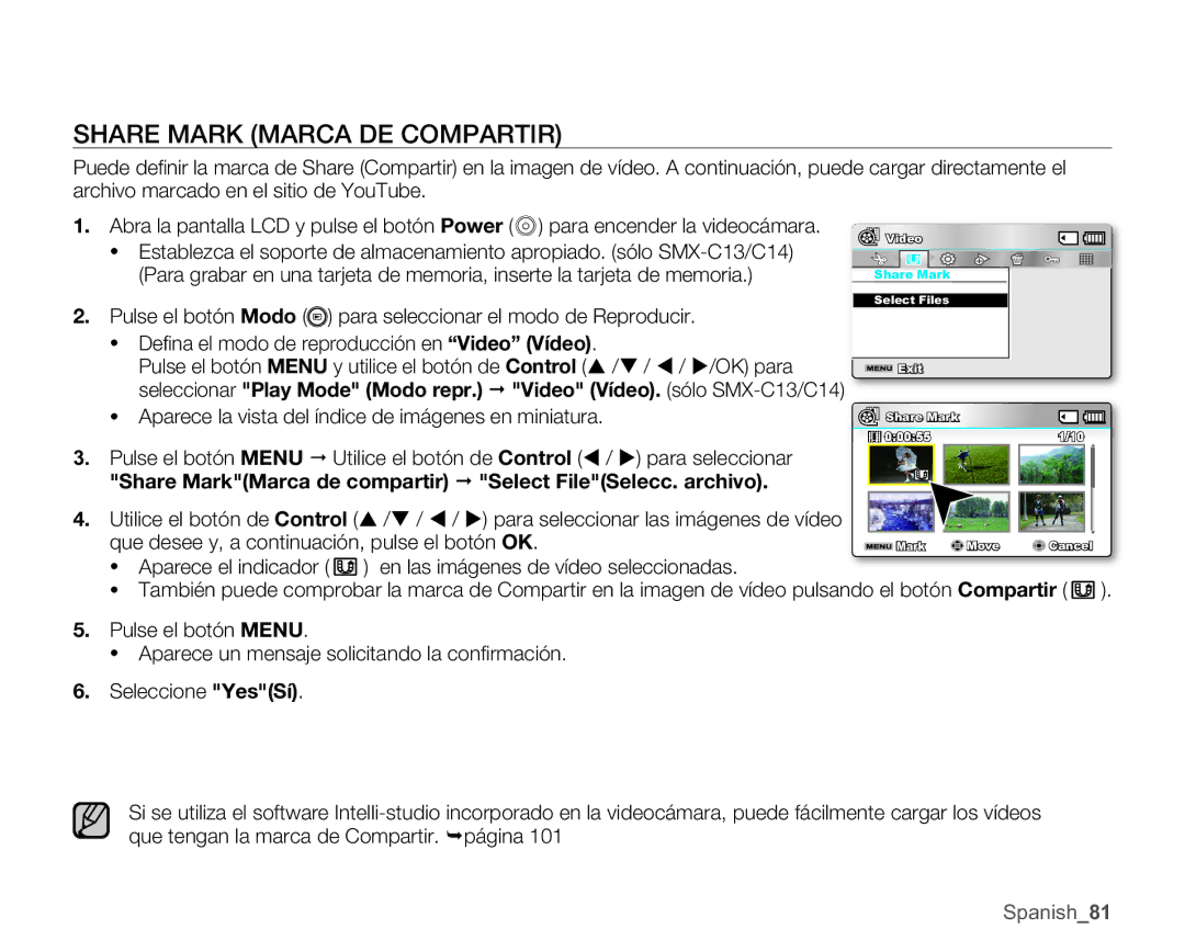 Samsung SMX-C10LP/EDC, SMX-C10GP/EDC Share Mark Marca DE Compartir, Aparece la vista del índice de imágenes en miniatura 