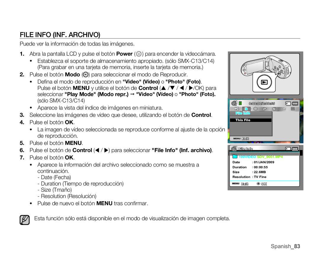 Samsung SMX-C10GP/CAN, SMX-C10GP/EDC, SMX-C10RP/EDC, SMX-C100GP/EDC, SMX-C10LP/EDC, SMX-C10LP/CAN manual File Info INF. Archivo 