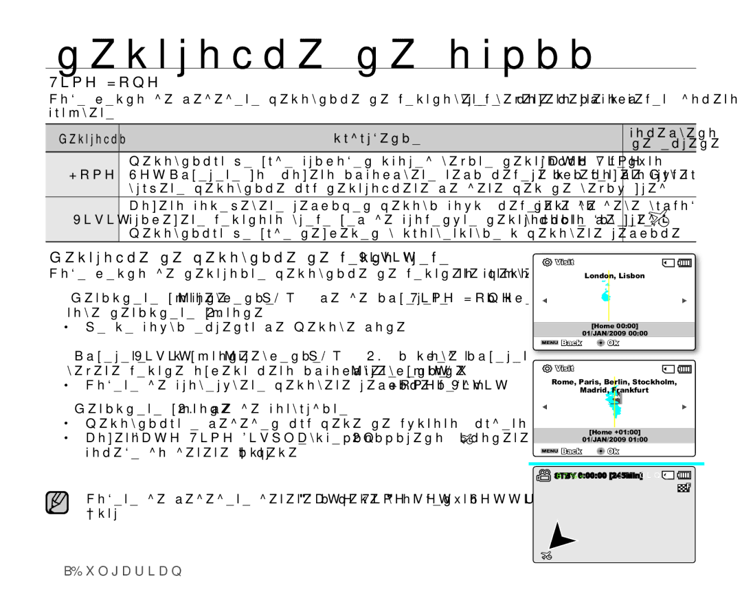 Samsung SMX-C10LP/EDC manual 7LPH=RQH, Ɇɚɫɬɪɨɣɤɚɧɚɱɚɫɨɜɧɢɤɚɧɚɦɟɫɧɨɜɪɟɦɟ9LVLW, Ɫɴɞɴɪɠɚɧɢɟ Ɩɨɤɚɡɜɚɧɨ, Ɇɚɫɬɪɨɣɤɢ 