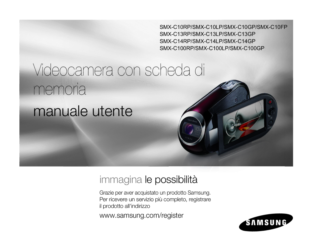 Samsung SMX-C14RP/EDC, SMX-C10GP/EDC, SMX-C10RP/EDC, SMX-C14GP/EDC, SMX-C14LP/EDC manual Videocamera con scheda di memoria 