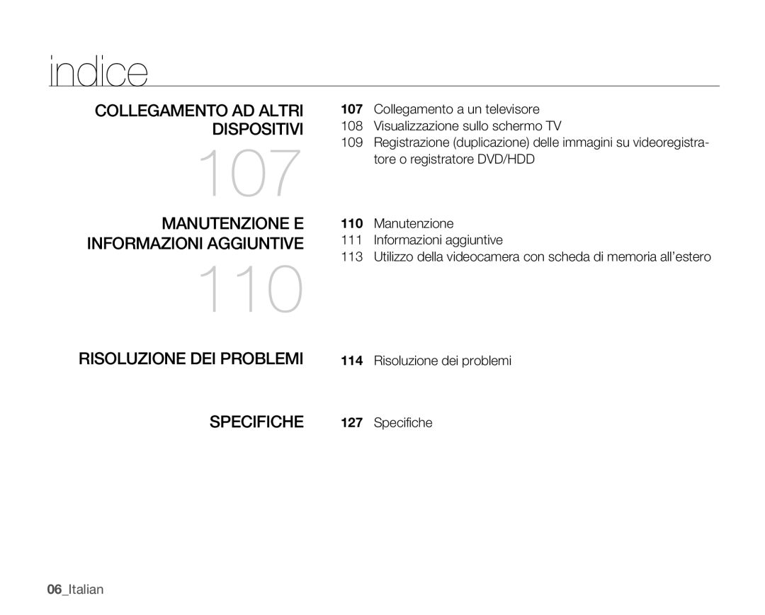 Samsung SMX-C14LP/EDC, SMX-C10GP/EDC manual Collegamento AD Altri Dispositivi, Manutenzione E Informazioni Aggiuntive 