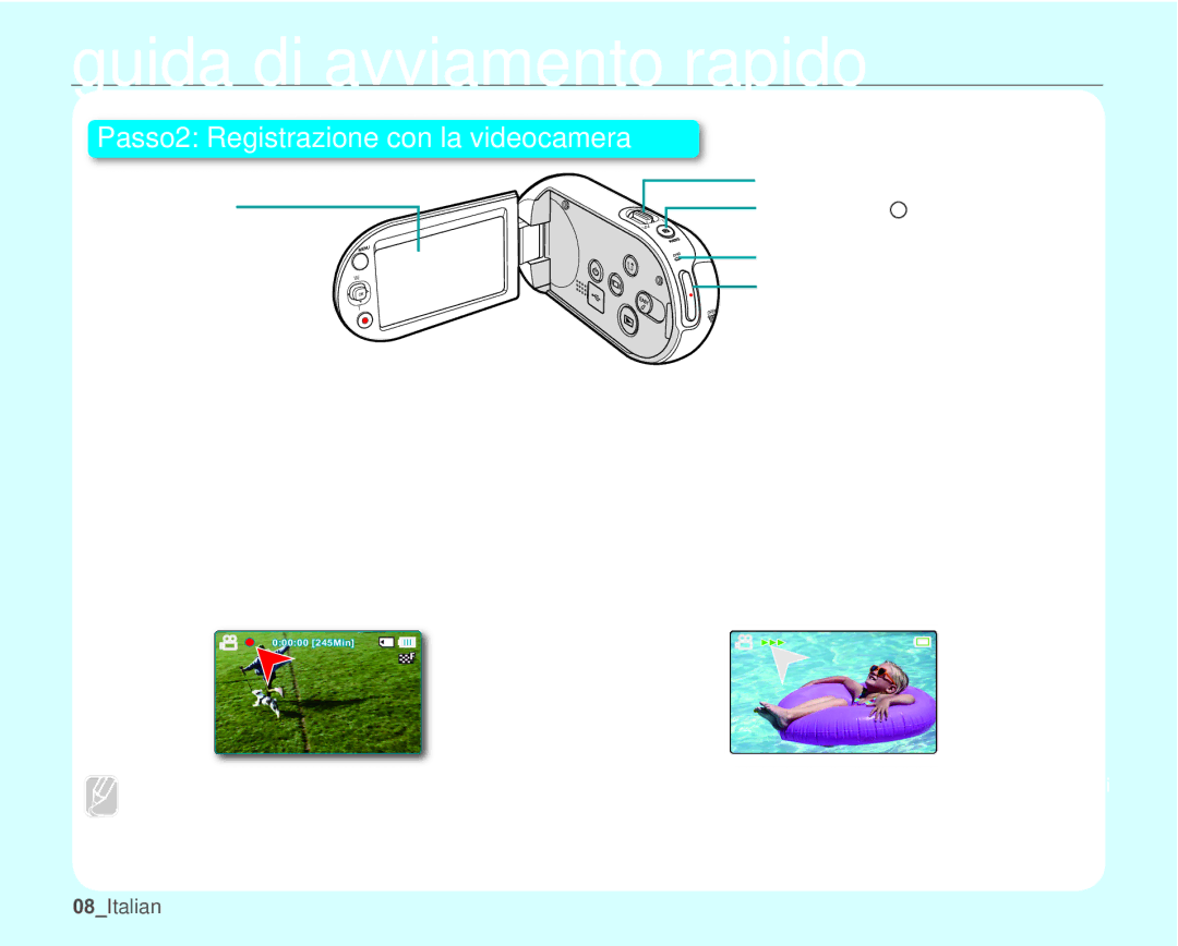 Samsung SMX-C10GP/EDC, SMX-C14RP/EDC, SMX-C10RP/EDC, SMX-C14GP/EDC Premere il tasto Avvio/arresto registrazione, Display LCD 