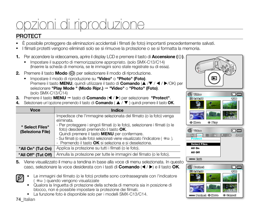 Samsung SMX-C10GP/EDC, SMX-C14RP/EDC, SMX-C10RP/EDC, SMX-C14GP/EDC Protect, Eliminata, Foto desiderati premendo il tasto OK 