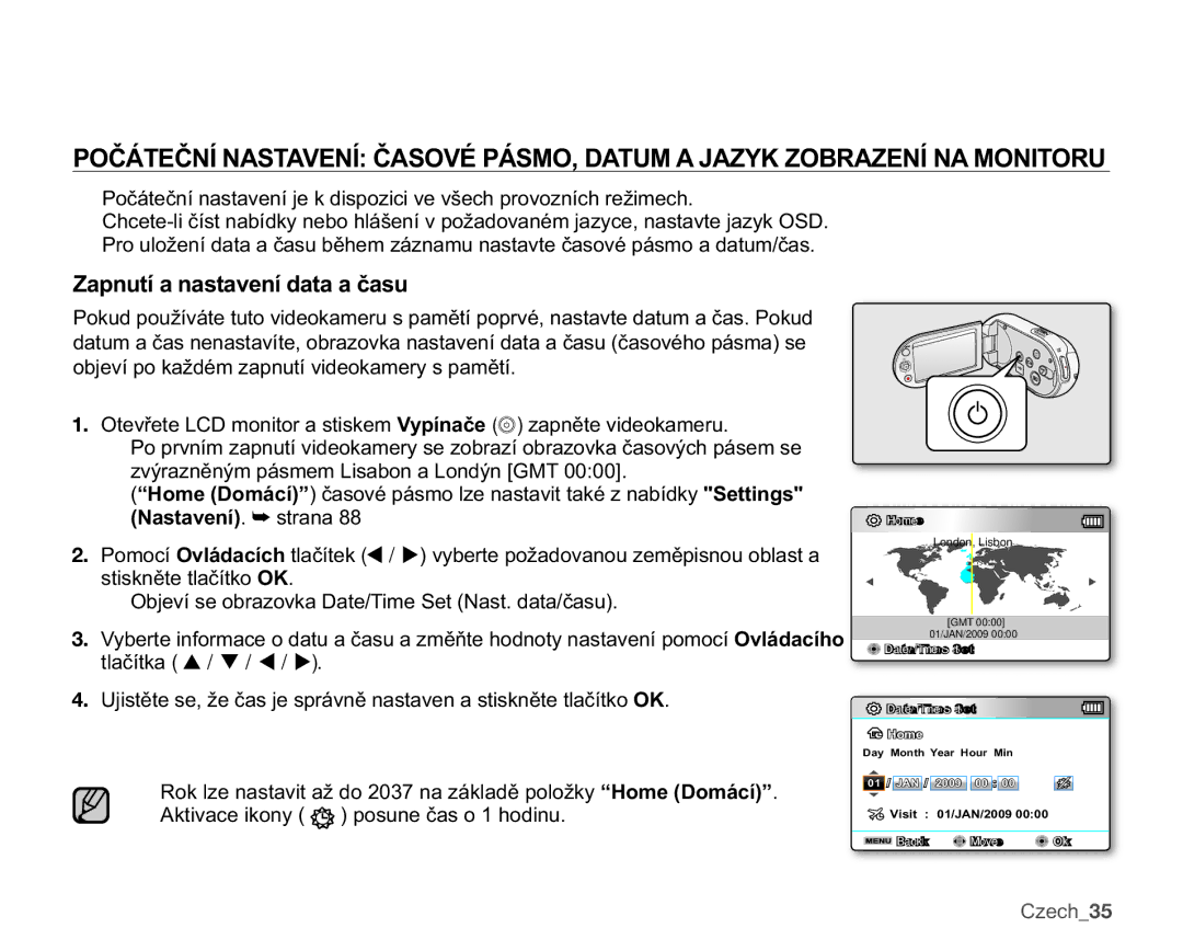 Samsung SMX-C14GP/EDC, SMX-C10GP/EDC =DSQXWtDQDVWDYHQtGDWDDþDVX, REMHYtSRNDåGpPDSQXWtYLGHRNDPHU\VSDPČWt, HFK35 