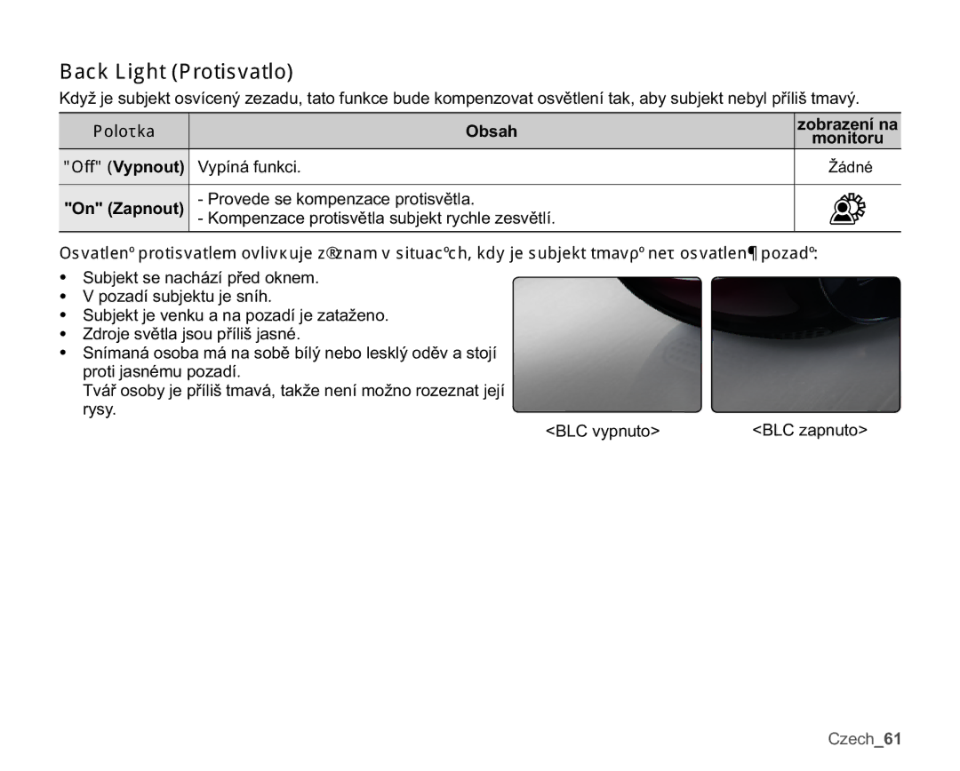 Samsung SMX-C10LP/EDC manual 3RORåND Obsah, StQiIXQNFL, .RPSHQDFHSURWLVYČWODVXEMHNWU\FKOHHVYČWOt, HFK61, ÄiGQp 