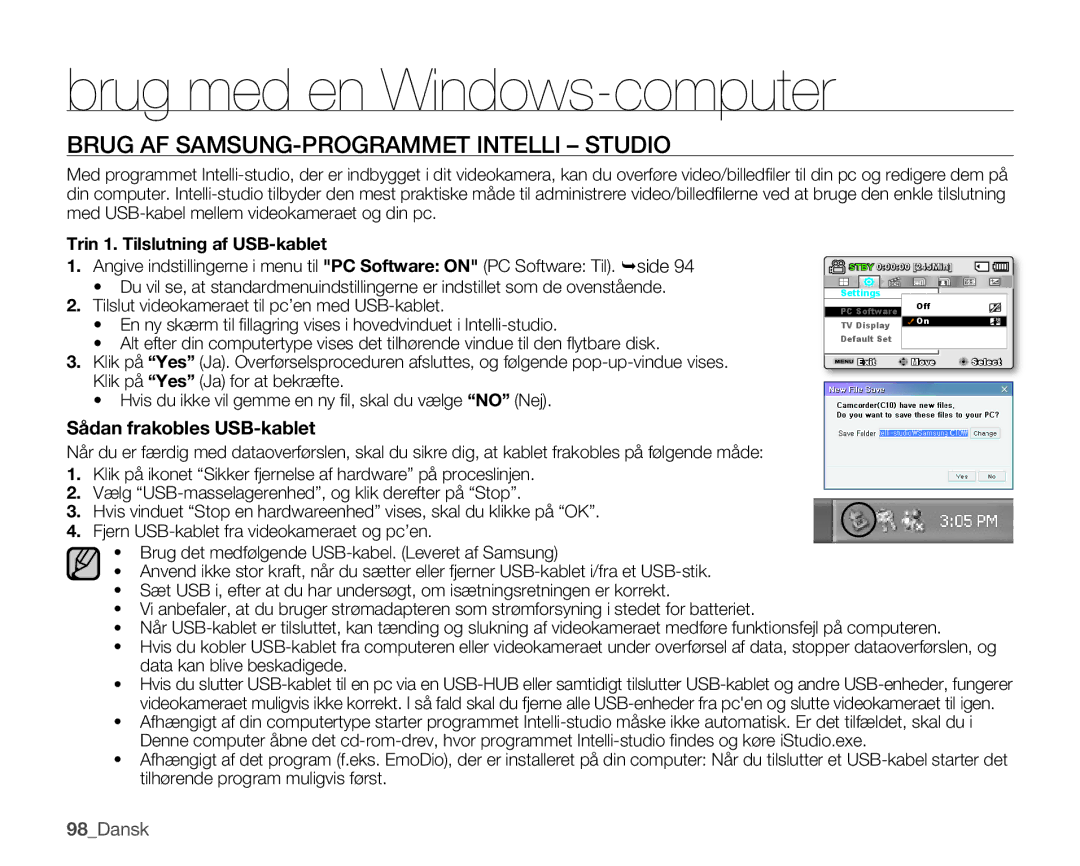 Samsung SMX-C10GP/EDC, SMX-C14RP/EDC, SMX-C10RP/EDC, SMX-C14GP/EDC, SMX-C14LP/EDC Brug AF SAMSUNG-PROGRAMMET Intelli Studio 