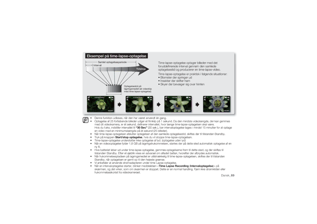 Samsung SMX-C14RP/EDC, SMX-C10GP/EDC, SMX-C10RP/EDC, SMX-C14GP/EDC, SMX-C14LP/EDC manual Eksempel på time-lapse-optagelse 